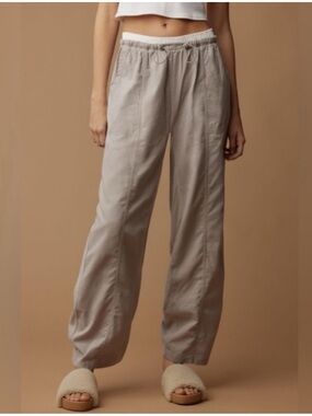 Anthropologie Relaxed Drawstring Track Pants in Light Gray